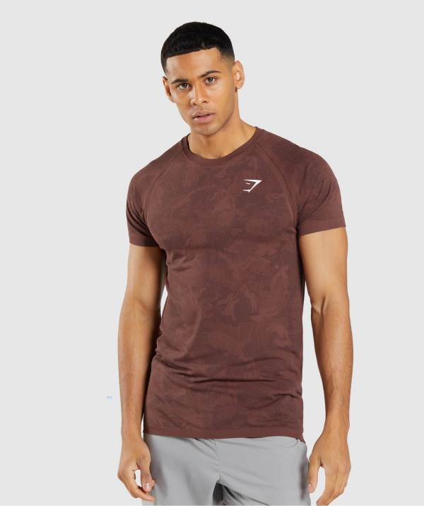 Panske Tricka Gymshark Geo Seamless Ruzove Čierne Hnede | EM9170852